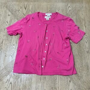 Susan Bristol Petite Medium Pink Floral Embroidered Tank Top Cardigan Set